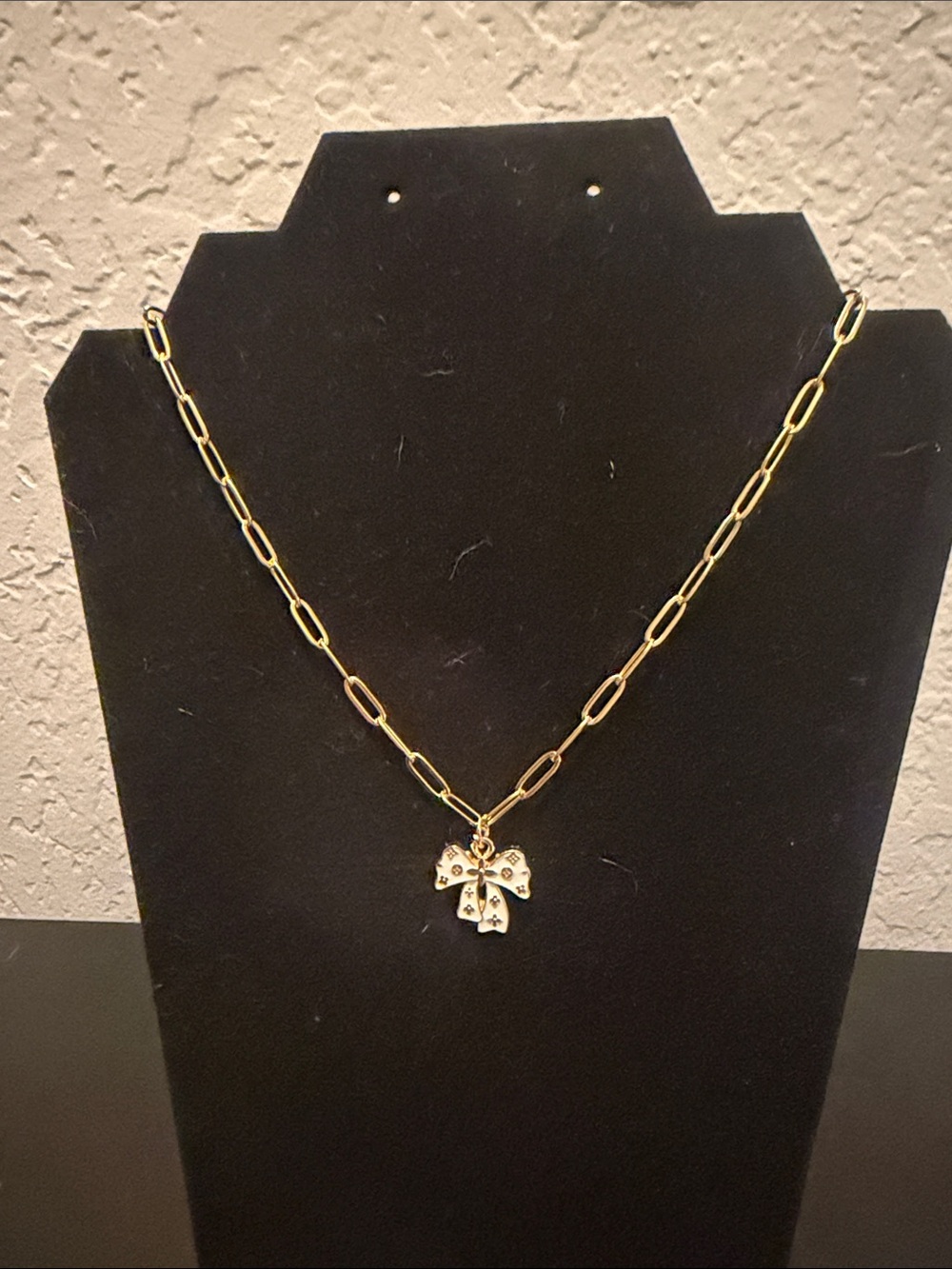 Inspired Delicate Gold White Bow Pendant Chain Necklace - Women's Jewelry